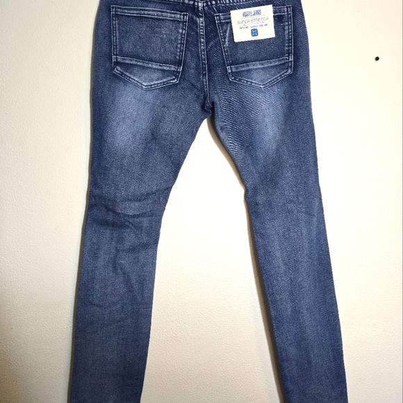 Hustle Jeans Distressed Slim Skinny Super Stretch Premium Denim Med Blue - Picture 2 of 9